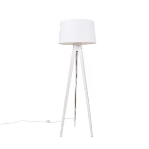 QAZQA Nowoczesna lampa podłogowa statyw biały z lnianym kloszem biały 45 cm - Tripod Classic - Lampy stojące - miniaturka - grafika 1