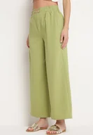 Spodnie damskie - Jasnozielone Szerokie Spodnie Palazzo z Wysokim Stanem i Gumką w Pasie Biofina - miniaturka - grafika 1