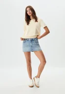 Spódnice - Stradivarius D62 Spódnico-spodnie jeansowe z błyszczącymi aplikacjami ŚREDNI NIEBIESKI DENIM 38 - miniaturka - grafika 1