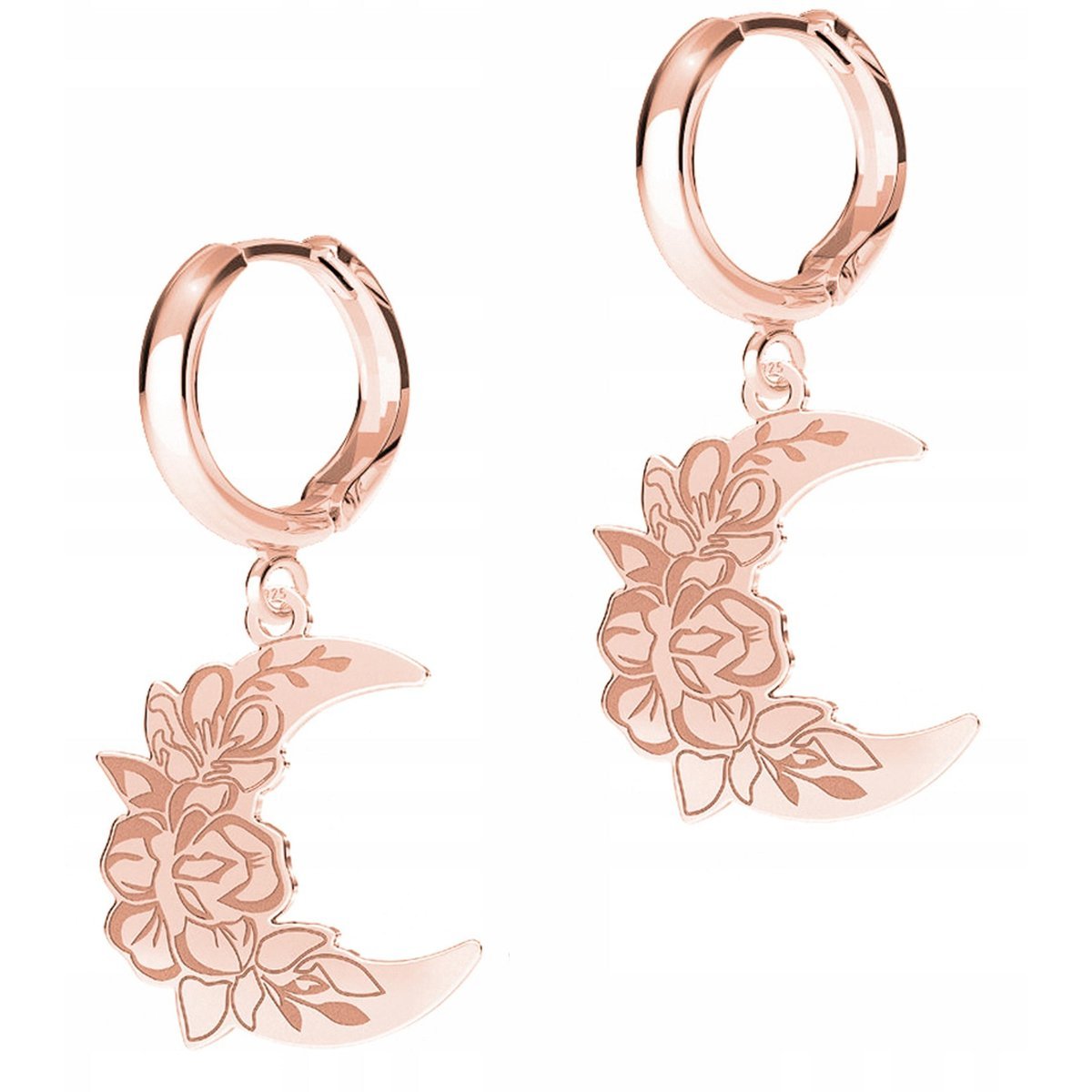 Kolczyki Pozłacane Księżyce Blaszki z Półksiężycem i Kwiatami SREBRO 925