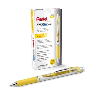 Pentel EnerGel RTX chowany płynny długopis żelowy (0,7 mm) średnia linia, żółty atrament, pudełko 12 długopisów (BL77-G) - Długopisy - miniaturka - grafika 1
