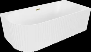 Mexen Gia wanna wolnostojąca narożna ryflowana prawa 170 x 80 cm, biała mat, przelew złoty - 52701708001P-50 - Wanny - miniaturka - grafika 1