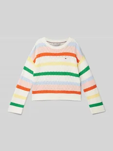 Sweter z dzianiny z wyhaftowanym logo - Swetry dla dziewczynek - miniaturka - grafika 1