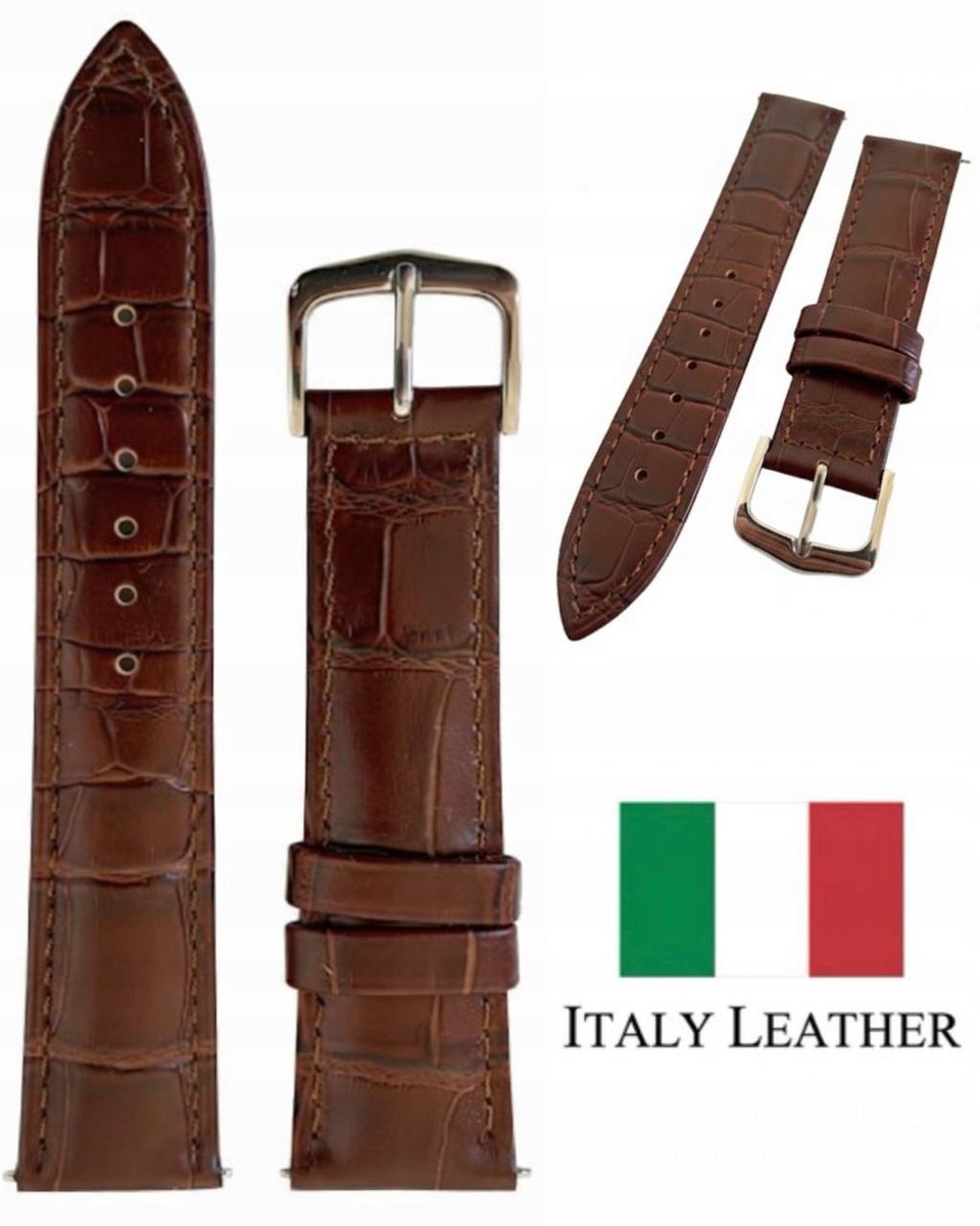 PASEK DO ZEGARKA 22MM BRĄZ KROKODYL SKÓRZANY UNIWERSLANY TELESKOPY KOLORY