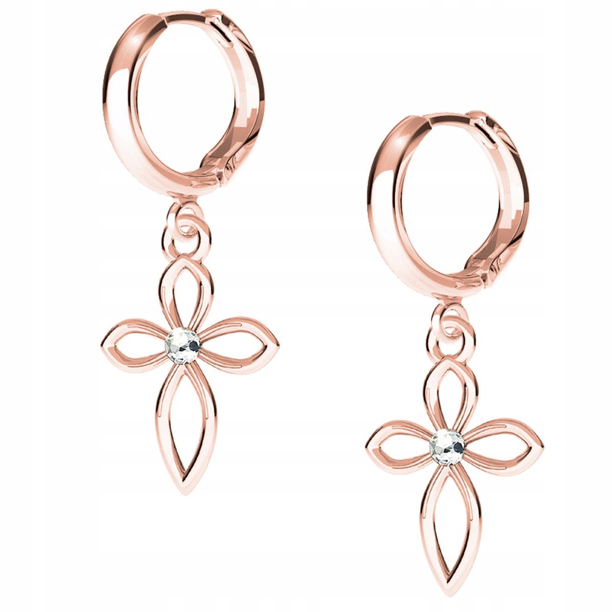 Kolczyki Krzyż różowe złoto 925