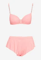 Stroje kąpielowe - Jasnoróżowe Bikini Góra z Regulowanymi Ramiączkami Ozdobionymi Cyrkoniami z Elastycznym Dołem w Zestawie Spodenki Kąpielowe z Gumką w Pasie Quilalia - miniaturka - grafika 1