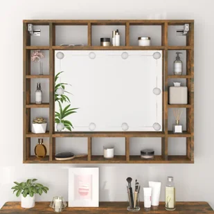 Lumarko Szafka z lustrem i LED, przydymiony dąb, 91x15x76,5 cm - Toaletki - miniaturka - grafika 6
