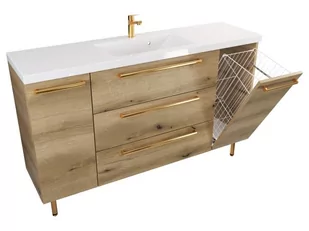 Szafka Stojąca Z Umywalką ATHD 140 cm DK - Dąb Evoke Coast Mat - Uchwyty Złote Polerowane - Szafki łazienkowe - miniaturka - grafika 1