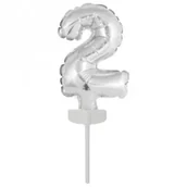Balony i akcesoria - Balon foliowy mini cyfra 2 srebrna 8x12cm - miniaturka - grafika 1