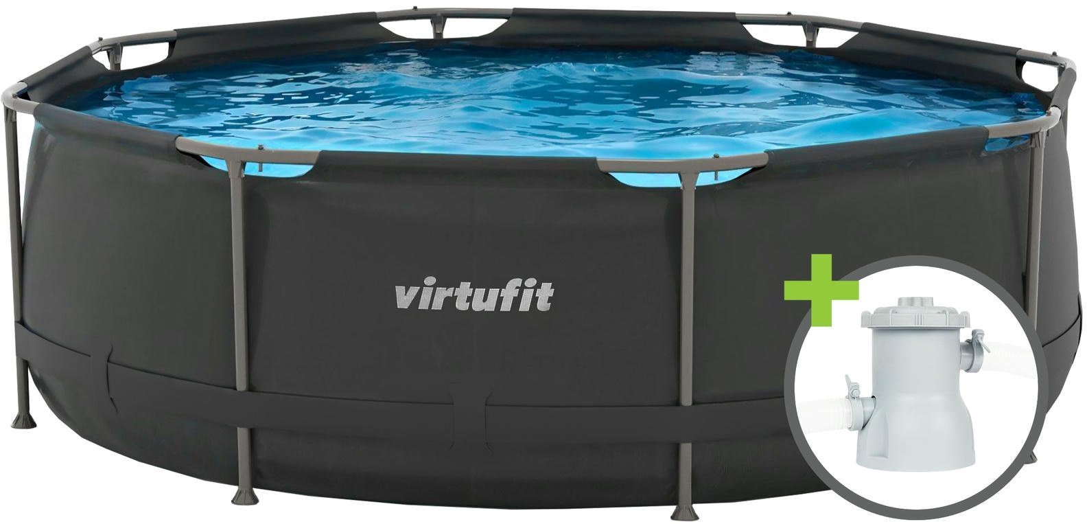 Virtufit OKRĄGŁY BASEN 244 CM Z POMPĄ FILTRUJĄCĄ ANTRACYTOWY