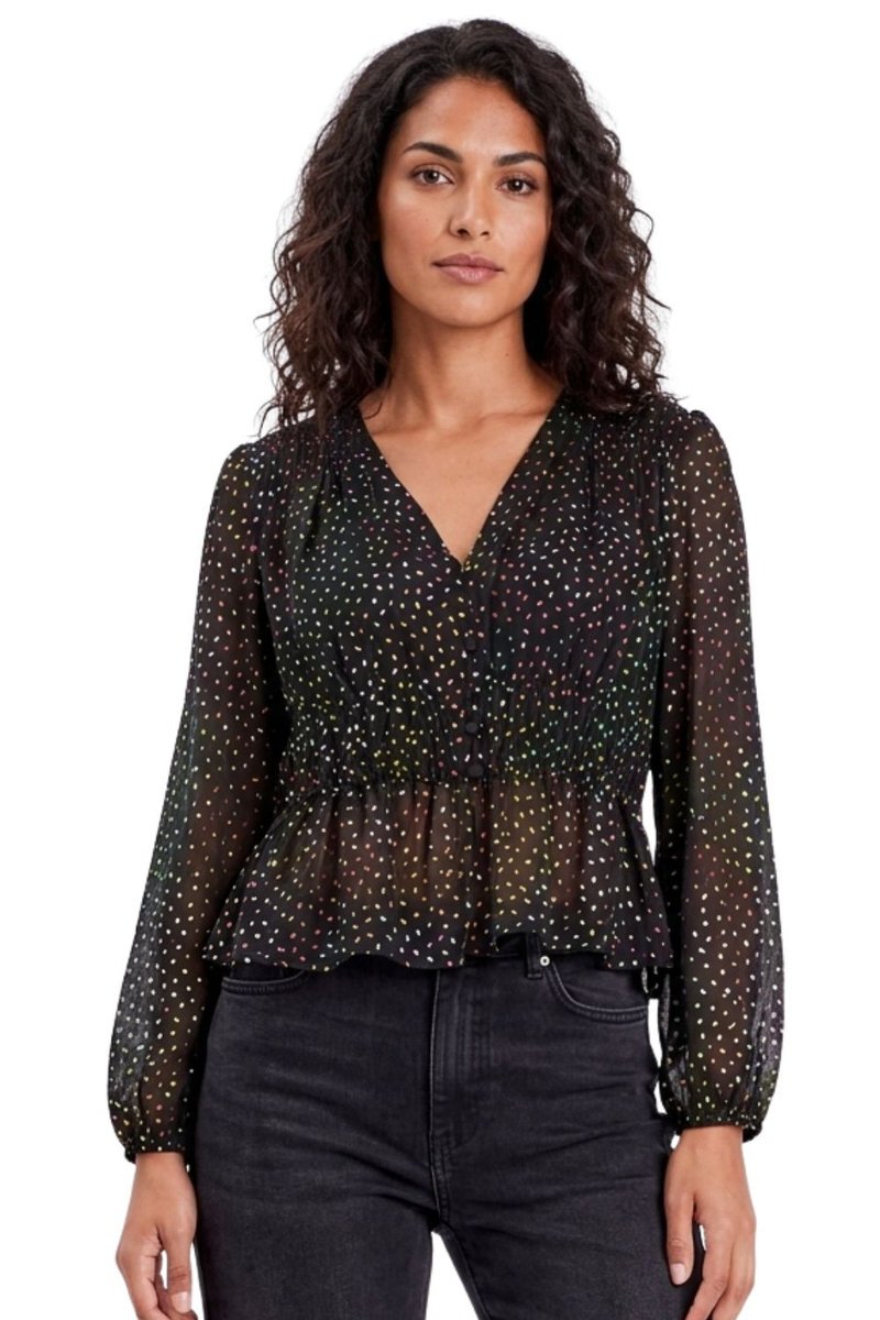 Bluzka damska Desigual Adela czarna w kolorwe kropki-M
