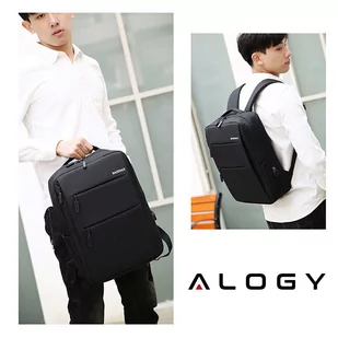 Plecak torba na laptopa 15,6" duży wodoodporny z portem USB Unisex 44x34x13cm Alogy Backpack Czarny - Torby fotograficzne i futerały - miniaturka - grafika 10