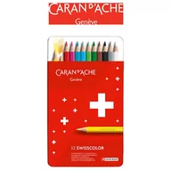 Przybory szkolne - Carandache Kredki ołówkowe CARAN DACHE Swisscolor 12 kolorów metalowe pudełko - miniaturka - grafika 1