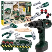 Zabawy w naśladowanie dorosłych - DUŻY ZESTAW Z NARZĘDZAMI W SKRZYNCE WIERTARKO-WKRĘTARKA MŁOTEK PIŁA ŚRUBKI - miniaturka - grafika 1