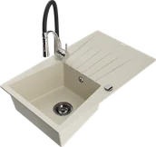 Zlewozmywaki z baterią - Mexen Cesar zlewozmywak granitowy 1-komorowy z ociekaczem i baterią kuchenną Aster, beżowy - 6514-69-73450-07-B - miniaturka - grafika 1