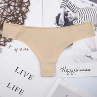 Majtki damskie - Różnokolorowe gładkie stringi - XL Beżowy - miniaturka - grafika 1