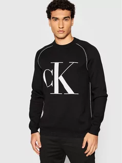 Swetry męskie - Calvin Klein Sweter J30J318187 Czarny Relaxed Fit - grafika 1