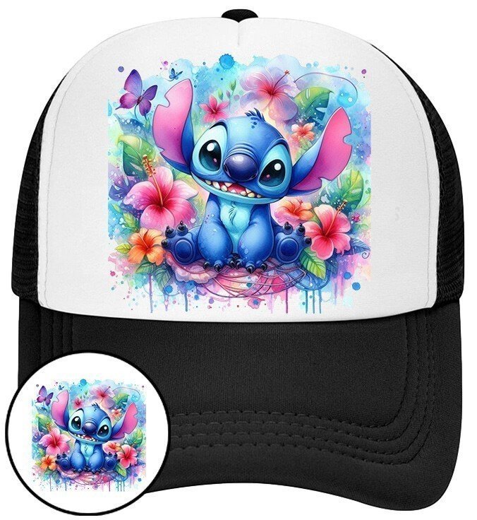 Czapka z Daszkiem Lilo i Stich Czarna z Nadrukiem Na Lato Siatka Bejsbolówka