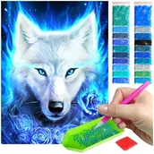 Malowanie po numerach - Haft Diamentowy ARTULIO, Obraz DIY 5D, Diamond Painting, Mozaika diamentowa 30x40cm (Magiczny / płomienny wilk) + zestaw akcesoriów - miniaturka - grafika 1