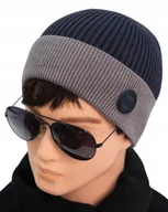 Czapki męskie - CZAPKA męska ZIMOWA na Mrozy Elastyczna z Wiskozą GRANATOWA Pako Jeans - miniaturka - grafika 1