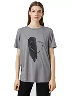 Koszulki i topy damskie - Koton Damska koszulka z nadrukiem Silvery Short Sleeve Relax Fit, Szary (031), S - miniaturka - grafika 1