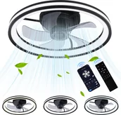 Wentylatory sufitowe - Wentylator sufitowy Jopassy Ø 50 cm Lampa sufitowa LED z oświetleniem i pilotem Lampa sufitowa - miniaturka - grafika 1
