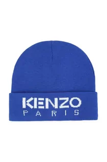 Czapki dla dzieci - Kenzo Kids czapka z domieszką wełny dziecięca kolor granatowy z cienkiej dzianiny - Kenzo kids - grafika 1