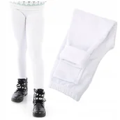 Legginsy - Ocieplane Elastyczne legginsy dziecięce Getry Produkt Polski Białe 122 - miniaturka - grafika 1