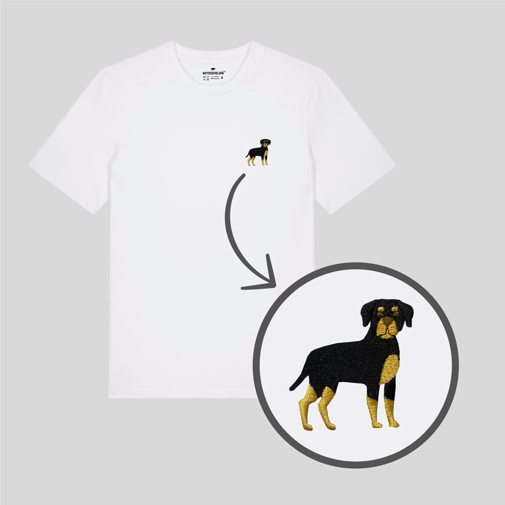 Haftowany T-shirt - ROTTWEILER - biały L