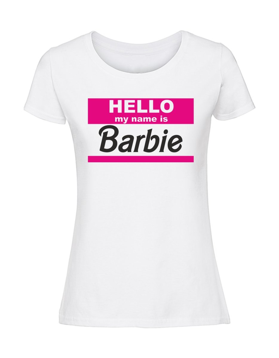 Damska koszulka z nadrukiem - hello my name is barbie biały L
