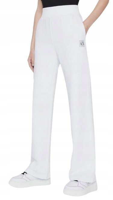 ARMANI EXCHANGE BIAŁE DŁUGIE SPODNIE DRESOWE PROSTE Z NASZYWKĄ M KWB