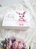 Pamiątka Chrztu Świętego - KUFEREK WSPOMNIEŃ KRÓLICZKA, prezent roczek, chrzest, narodziny - miniaturka - grafika 1