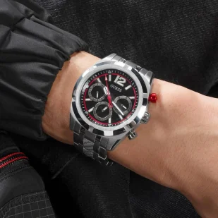 Zegarek Guess Resistance zegarek męski srebrny na bransolecie czarny GW0714G1 - Zegarki męskie - miniaturka - grafika 1