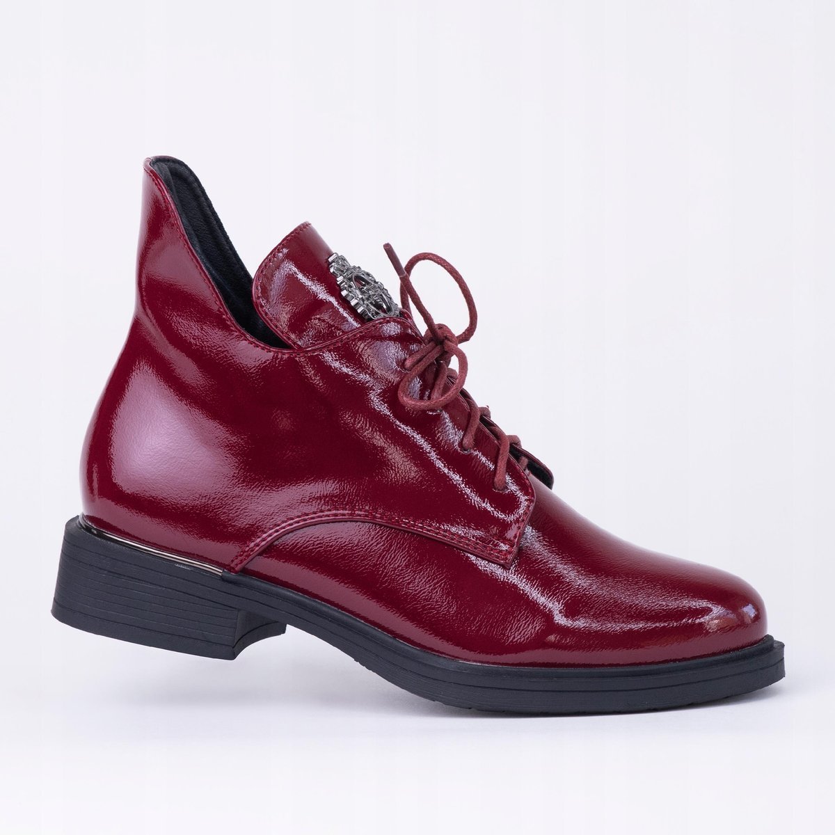 Oficerki półbuty GOODIN GD-FL2068A skóra lakier zdobienie obcas burgund 36