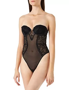 women'secret Damskie body z wypełnieniem z fiszbinami z koronki i tiulu z detalami na ramiączkach biustonosz balconetowy, czarny, 75B, czarny, 75B - Body - miniaturka - grafika 1