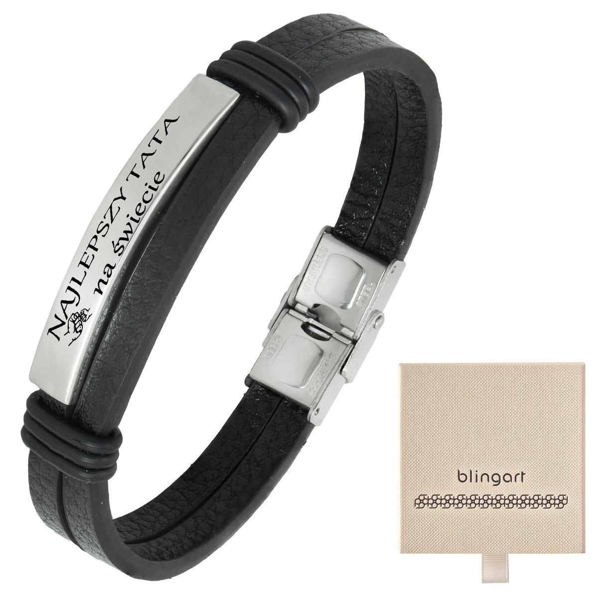 Bransoletka z grawerem skórzana męska czarna