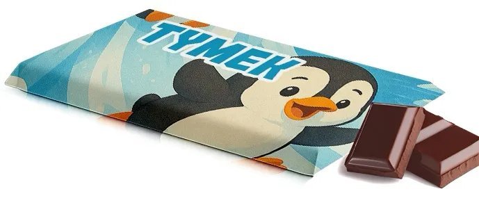 Czekolada personalizowana z imieniem - zimowy motyw wesołego pingwinka