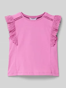 T-shirt z obszyciem koronką - Koszulki dla dziewczynek - miniaturka - grafika 1