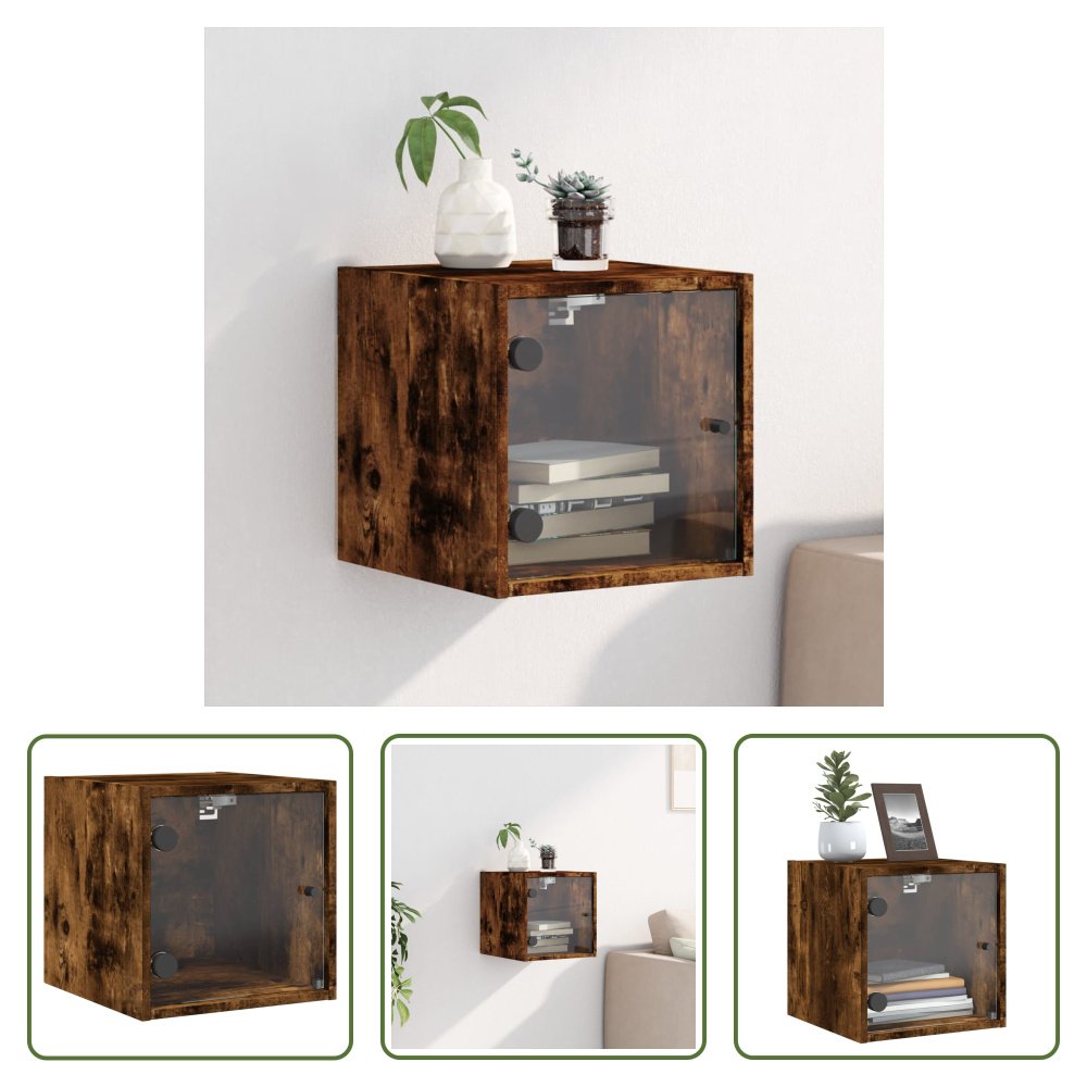The Living Store szafka nocna ze szklanymi drzwiczkami dąb wędzony 35x37x35 cm