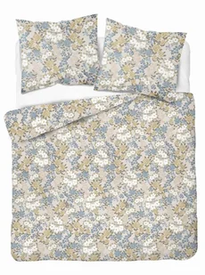 Pościel satynowa 160x200 kremowa w białe i niebieskie kwiaty – Satin Stories - Pościel - miniaturka - grafika 1