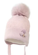 Czapki dla dzieci - Dziewczęca czapka na zimę KAMILA z pomponem pudrowy róż - miniaturka - grafika 1