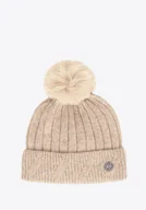 Czapki damskie - Czapka damska zimowa z pomponem beżowa - miniaturka - grafika 1