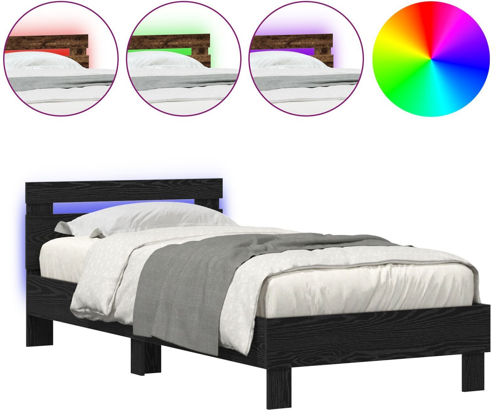 vidaXL Rama łóżka Czarna dębowa Płyta wiórowa 90 x 200 cm Prosta