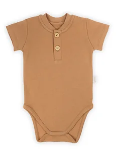 Dziecięce body bawełniane z krótkim rękawem z guzikami jasnobrązowe Nicol,r.80 - Body dla niemowląt - miniaturka - grafika 1