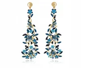 Kokony niemowlęce - POZŁACANE DŁUGIE KOLCZYKI Z KWIATUSZKAMI, RĘCZNIE ZDOBIONE EMALIĄ I KRYSZTA - miniaturka - grafika 1