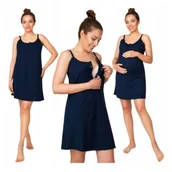 Piżamy ciążowe - Koszula Nocna Na Ramiączkach Ciążowa Bawełniana Granatowa Do Szpitala M - miniaturka - grafika 1