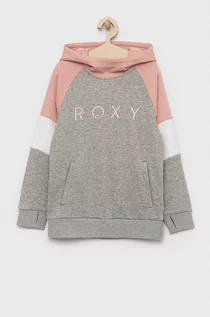 Bluzy dla dziewczynek - Roxy bluza dziecięca kolor szary z kapturem wzorzysta - grafika 1