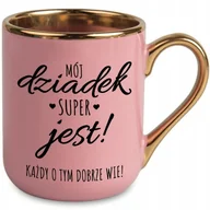 Kubki - Kubek Elegant Różowo-Złoty DZIADEK JEST SUPER Na Prezent Wiele Wzorów - miniaturka - grafika 1