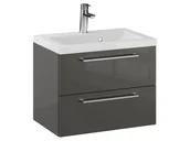 Szafki łazienkowe - Szafka Wisząca Z Umywalką RON 60 cm - Titan Wysoki Połysk - Uchwyty Chromowane - miniaturka - grafika 1