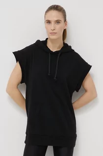 Bluzy damskie - Deha kamizelka bawełniana damska kolor czarny z kapturem gładka - grafika 1